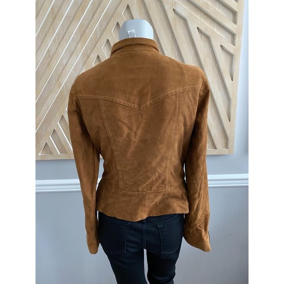 DIANE VON FURSTENBERG Leather Brown Asymmetric Zipper Jacket